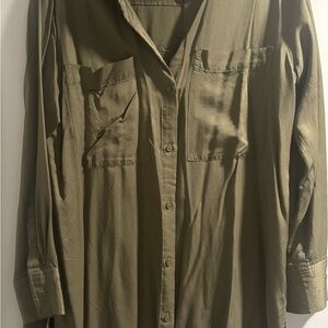 Olive Green Button-Up Shirt Dress